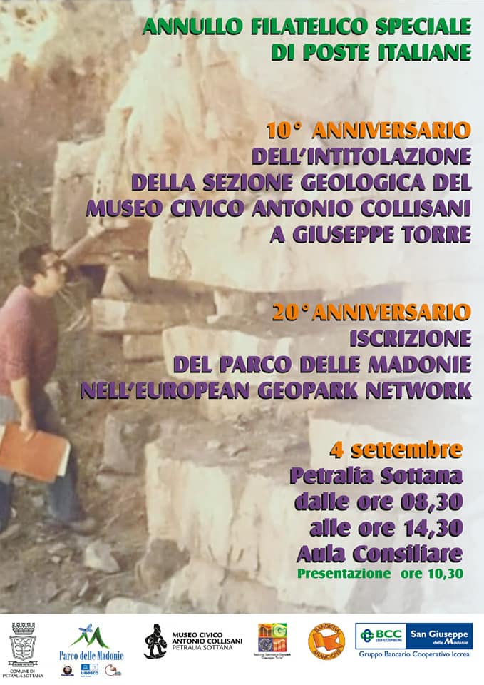 ANNULLO FILATELICO- PER I 20 ANNI DI ISCRIZIONE DEL PARCO DELLE MADONIE ALL’EUROPEAN GEOPARK UNESCO E CELEBRARE I 10 ANNI DALL’INTITOLAZIONE DELLA SEZIONE GEOLOGICA DEL MUSEO ANTONIO COLLISANI A GIUSEPPE TORRE