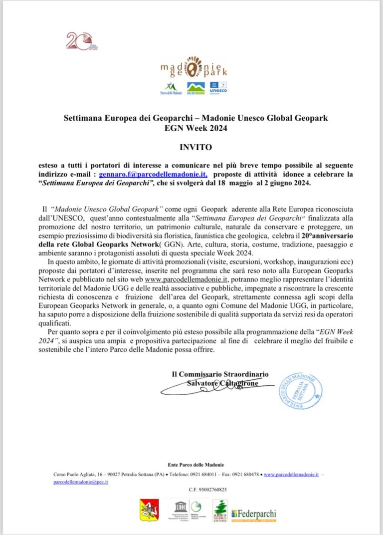 Settimana Europea dei Geoparchi – Madonie Unesco Global Geopark EGN Week 2024 – INVITO a tutti i portatori di interesse