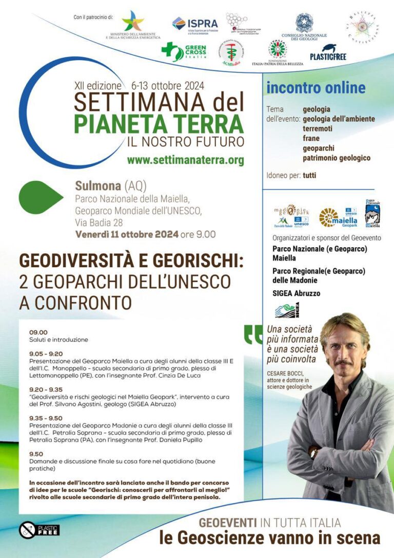 dodicesima edizione della Settimana del Pianeta Terra, Maiella e Madonie, due Geoparchi UNESCO ma anche parchi naturali, saranno insieme per la crescita delle nuove generazioni.