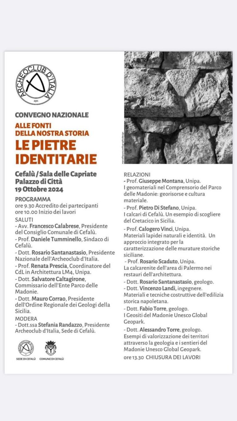 Convegno nazionale dedicato alle Pietre identitarie promosso da Archeclub e Comune di Cefalù