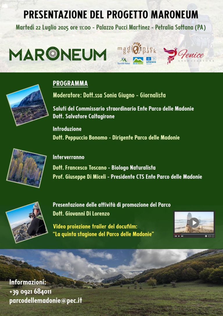 Presentazione del progetto “Maroneum” al Palazzo Pucci Martinez di Petralia Sottana (PA), sede dell’Ente Parco delle Madonie.
