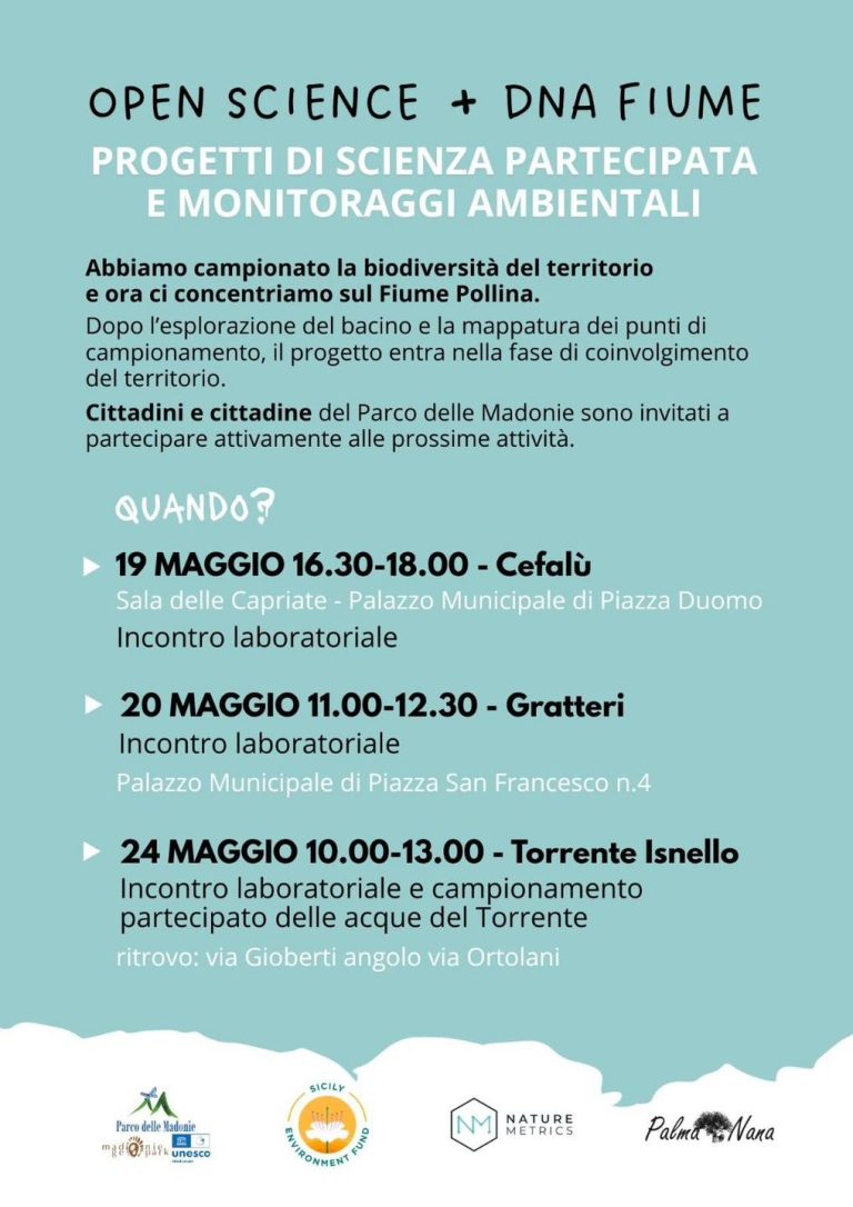 Progetti di scienza partecipata e monitoraggi ambientali  A cura della Cooperativa Palma Nana – OPEN SCIENCE E DNA FIUME
