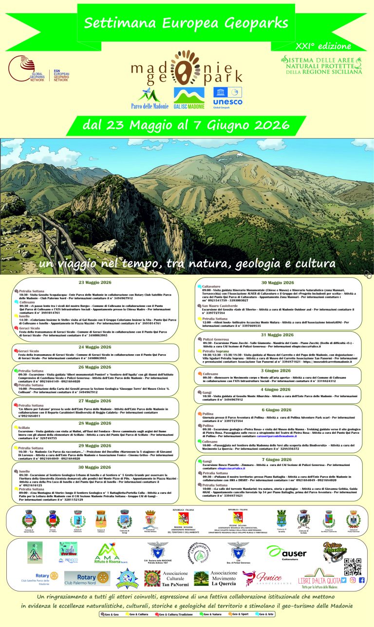 programma, ricco di iniziative, è coordinato dal Referente del Madonie UGGp Dir. UO 3 Peppuccio BonomoSettimana Europea dei Geoparchi – Madonie UGGp Week 2026 (XXI edizione)